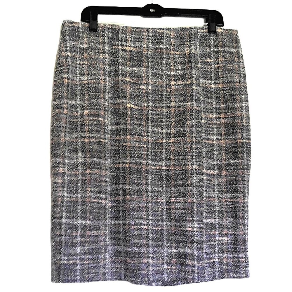 New Kate Kasin Plaid Skirt Tweed Straight Knee Length Stretch Slit NWT Sz  2XL